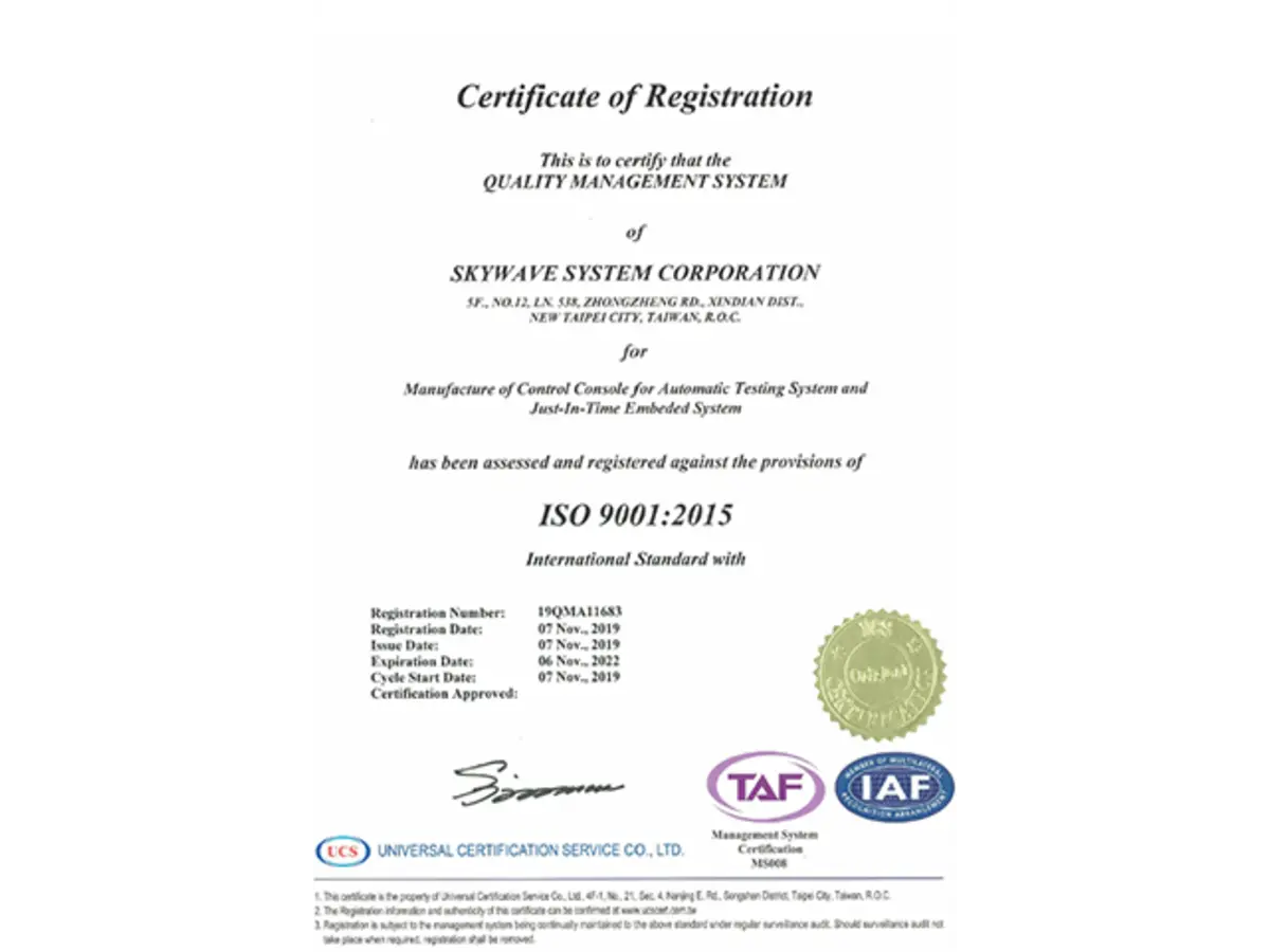 Skywave is ISO9001:2015 Quality System Certified.